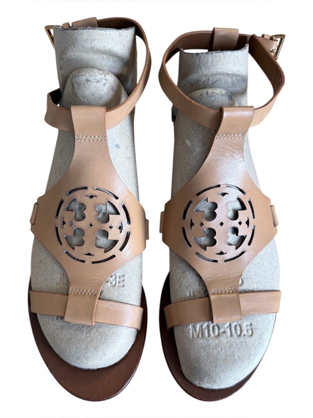 Tory Burch Zoey Leather Flat Sandals 7.5 Tan Nude Resort Vacation Summer Shoes - Picture 9 of 10